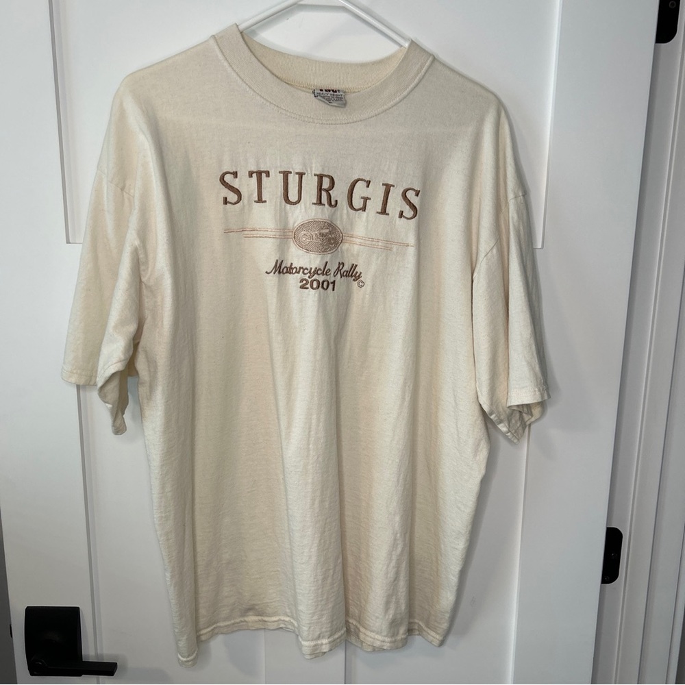 Sturgis Motorcycle Rally Harley Davidson Beige T-Shirt Size X Large 2001
